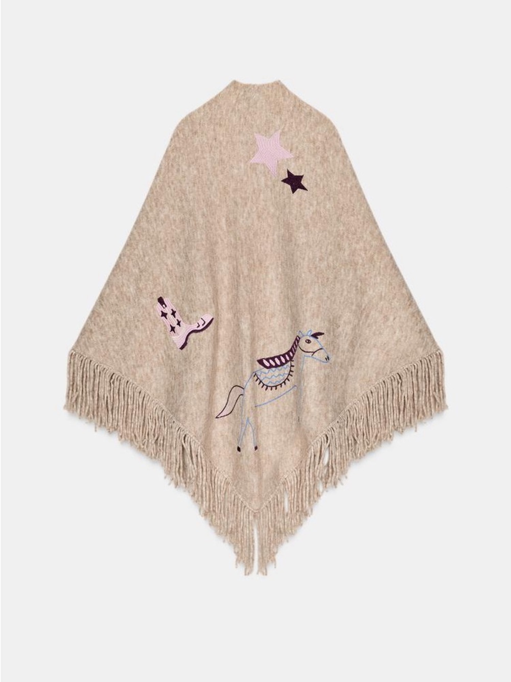NWT Zara Woman Accessories Bloggers Fav EMBROIDERED FRINGED SHAWL Horse Western - Picture 6 of 14